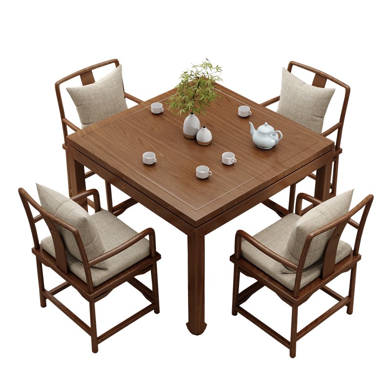 新中式实木方桌餐桌椅组合老w榆木八仙桌棋牌四方茶桌正方形茶馆 - 图3