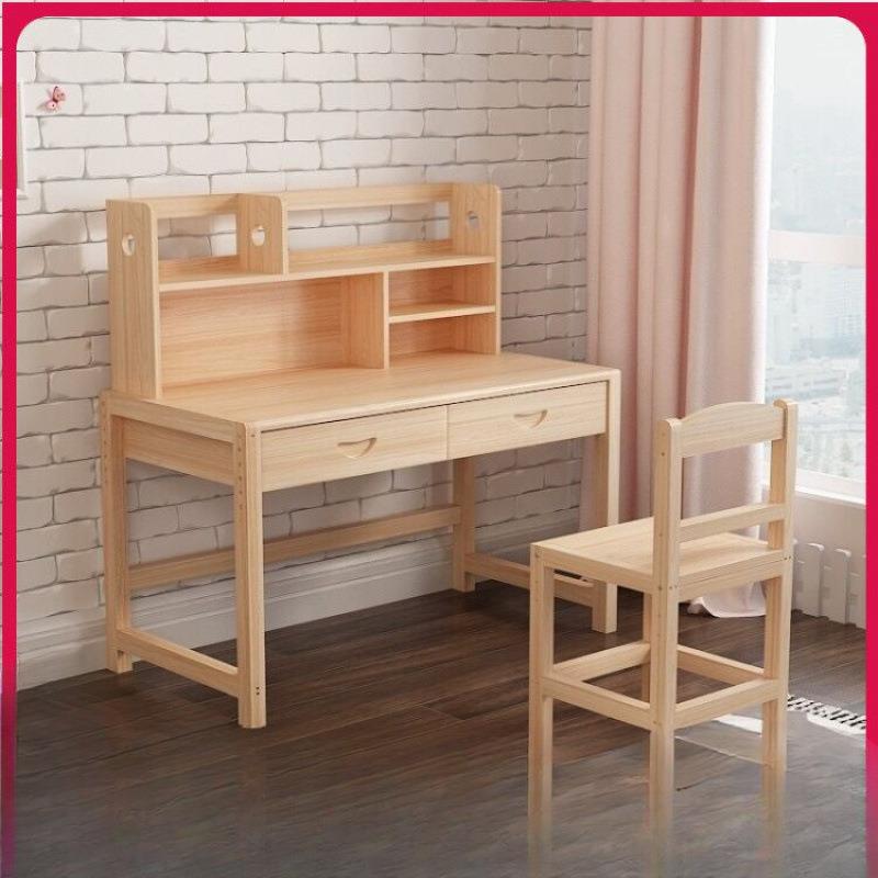 Children's solid wood pine learning desk and chair set can lift primary school students' desks and chairs desks and desks for students' home use