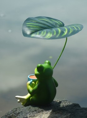 撑伞乘凉青蛙摆件阳台花园;露台庭院鱼缸鱼M池造景装饰居家工艺品