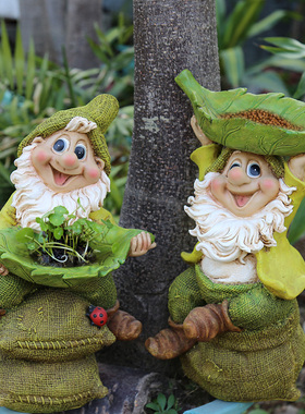 院子装饰 户外花园庭院摆件园艺装饰H创意树脂小矮人卡通雕塑摆件