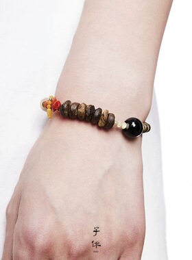 子休沉香红玛瑙虎眼石手链礼物