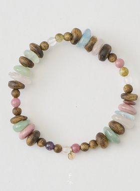 子休沉香紫水晶海蓝宝本命手链