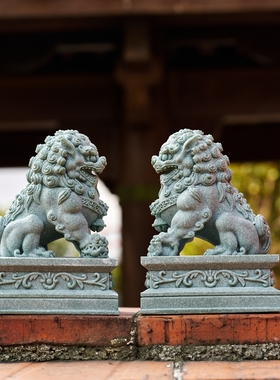 中式石狮子办公桌面摆件中国风水泥小摆件鱼缸造景书房书桌摆设