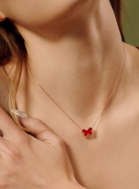 轻奢小众设计感蝴蝶贝母吊坠项链