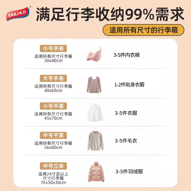 太力旅行手卷收纳袋抽真空压缩行李箱专用压缩袋衣物衣服旅游神器,淘宝优惠券,粉丝福利购,淘宝优惠卷