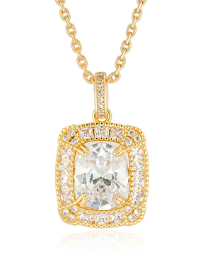 fettero金色方牌蛋形石项链