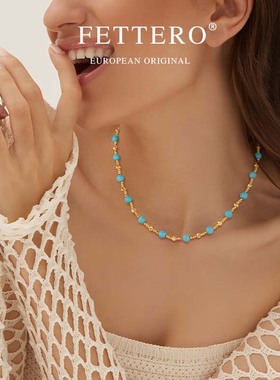 fettero金色3比1批花球兰松石项链