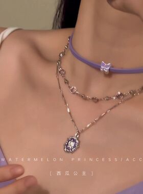 皮革蝴蝶风颈链锁骨高级感女甜酷