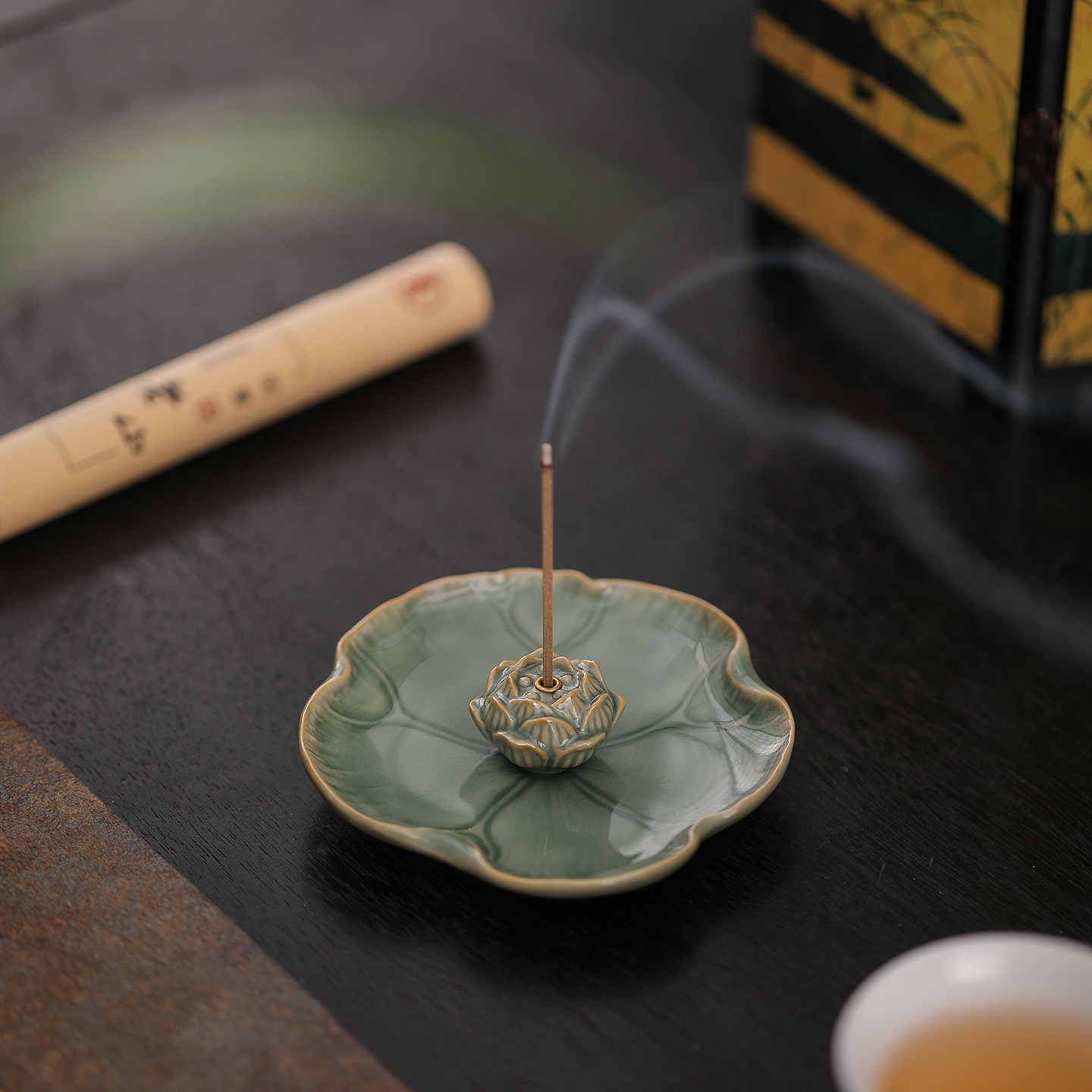 荷叶莲花线香香插陶瓷线香底座托盘室内家用插香底座檀香沉香香炉,淘宝优惠券,粉丝福利购,淘宝优惠卷
