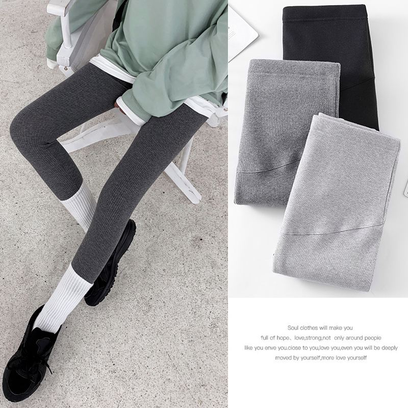 打底裤光腿神器女秋冬加绒灰色连裤袜竖条螺纹加厚保暖裤外穿显瘦 - 图3