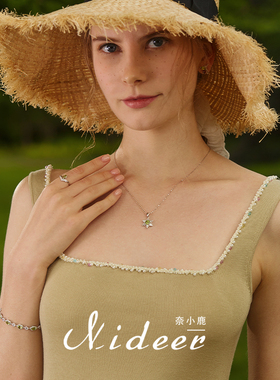 奈小鹿纯银雪花项链女天然橄榄石轻奢时尚锁骨链气质小众清新吊坠