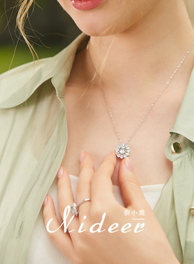 奈小鹿天然海蓝宝纯银项链女气质锁骨链精致吊坠时尚礼物送女友