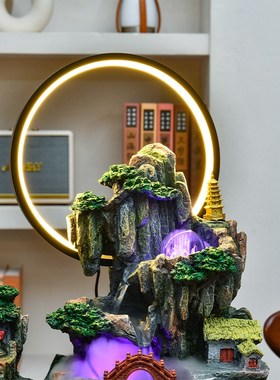 高山流水摆件循环水开业工艺品财源D滚滚喷泉水车风水轮生财加湿