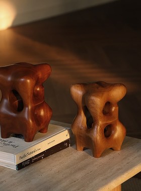 形上中古风实木小众雕塑Hartoyo经典复刻精致几何体桌面装饰摆件