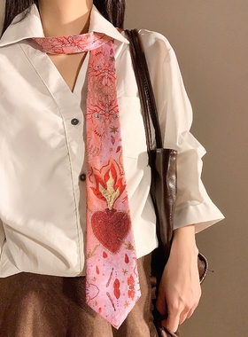 学院风领带衬衫女生配饰粉色领巾