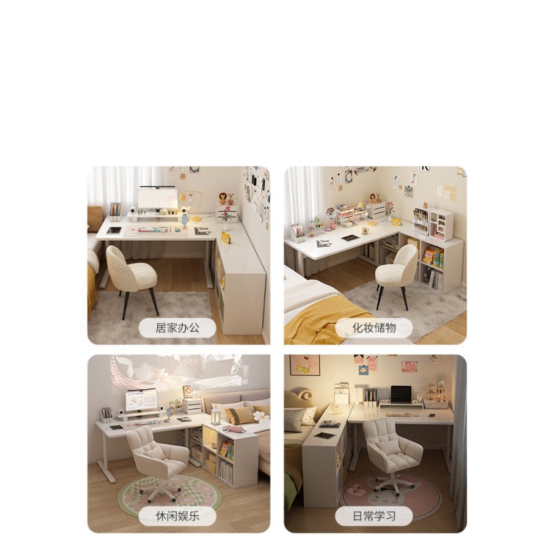 转角书桌家用L型电脑桌办公桌子卧室女生学生写字桌学习桌化妆桌 - 图3