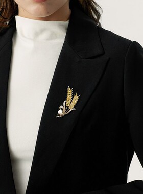 蓝豪金黄色麦穗胸针女精致水钻麦子胸花别针职业西装配饰现货