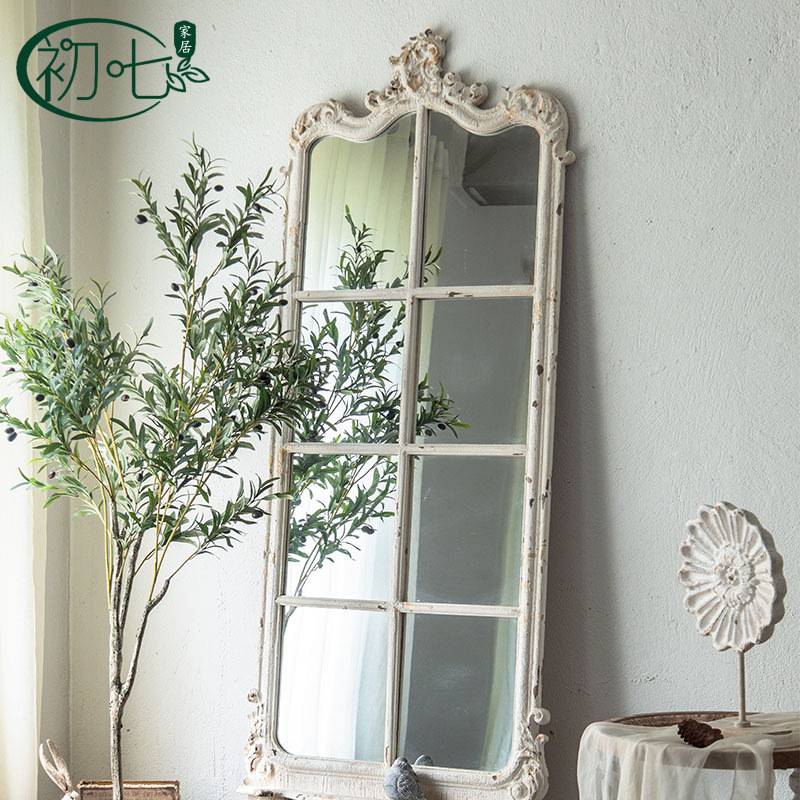 法式复古雕花落地镜 服装店轻奢雕花做旧试衣镜 民宿客厅装饰镜子 - 图1