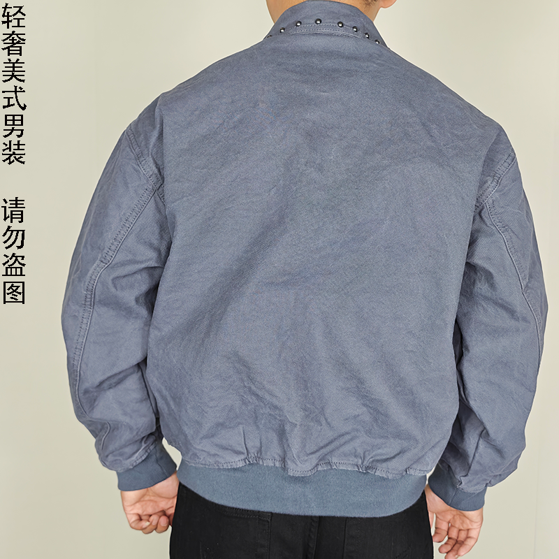 【日本冈山】美式复古牛仔外套男宽松翻领铆钉装饰长袖夹克上衣,淘宝优惠券,粉丝福利购,淘宝优惠卷