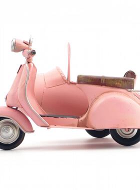 复古做旧铁艺三轮摩托车模型VESPA桌面创意摆件家居饰品手工艺品