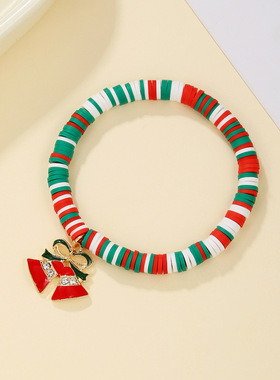 欧美跨境饰品 圣诞节软陶串珠手链圣诞老人铃铛礼物手链现货