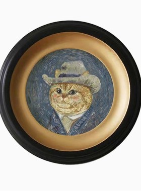 巴洛克风格圆框法式中古风桌面摆件墙面壁画美式餐厅玄关装饰画