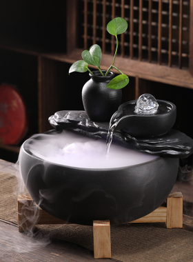 流水摆件陶瓷循环流水生财中式桌面茶几喷泉鱼缸家用装饰造景招财