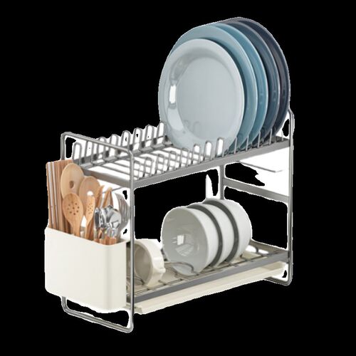 碗架沥水架304不锈钢窄款碗碟厨房置物架双层橱柜碗盘收纳免安装 - 图2