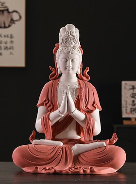 陶瓷观音佛像摆件家用禅意盘坐双手合十自在观世音菩萨像工艺品