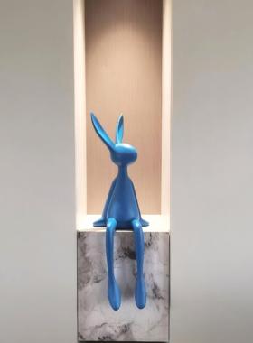 创意卡通长耳朵坐姿兔子摆件现代样板房客厅玄关电视柜家居装饰品