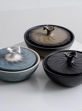 简约现代小型招财流水摆件陶瓷创意轻奢循环水海浪办公室桌面装饰