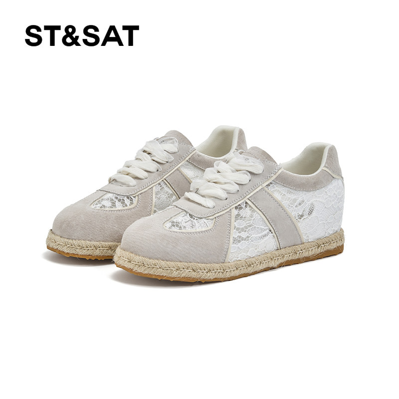 5.5CM内增高星期六2025夏季新款蕾丝德训鞋透气女休闲鞋舒适平底,淘宝优惠券,粉丝福利购,淘宝优惠卷