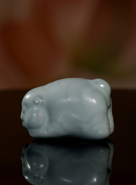 汝窑胖虎摆件吉祥物十二生肖茶桌桌面装饰景德镇陶瓷高级小众礼物