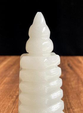 天然玉石白玉文昌塔摆件9层13层 书桌办公室家居装饰吉祥招财礼品