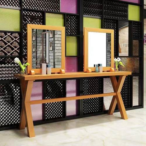 实木理发店镜台发廊专用美发烫染桌化妆店镜台复古理发店双面镜台 - 图0