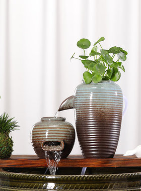 古法鱼缸循环流水摆件庭院室外鱼池阳台瀑布造景流水陶罐组合