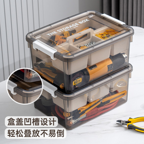 禧工具箱零件杂物家用透明收纳盒多功能五金整理盒双层收纳箱 - 图2