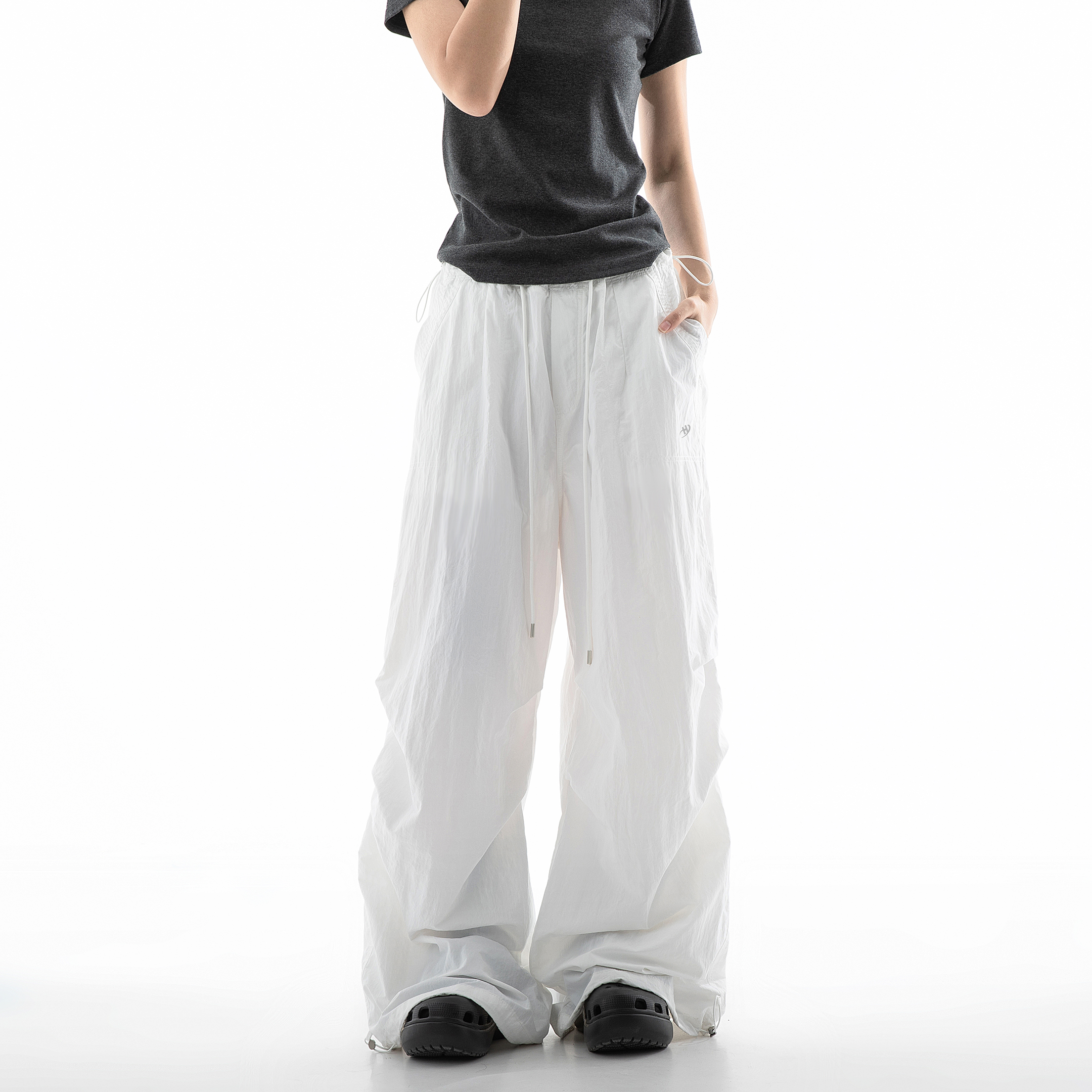 ICH MODE白色美式复古休闲裤女直筒设计感街头百搭宽松阔腿工装裤 - 图0