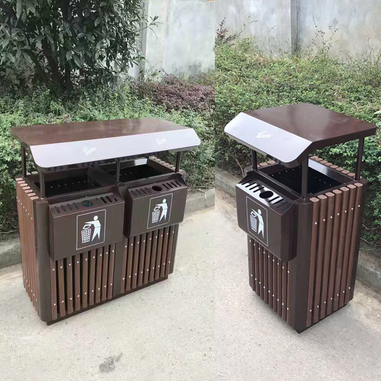 户外钢木分类垃圾桶室外别墅景区小区学校物业垃圾箱单桶 - 图2