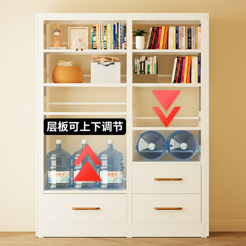 家用图书馆钢制书架一体靠墙落地置物架简易多层铁架儿童储物书柜 - 图2
