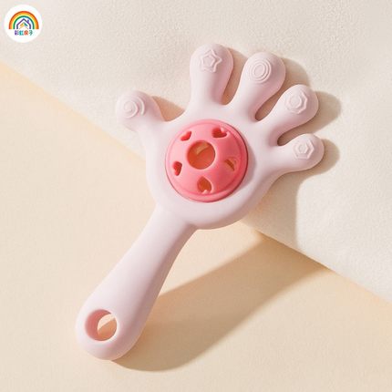 彩虹房子婴儿食品级磨牙棒宝宝手掌摇铃硅胶咬咬乐益智安抚牙胶