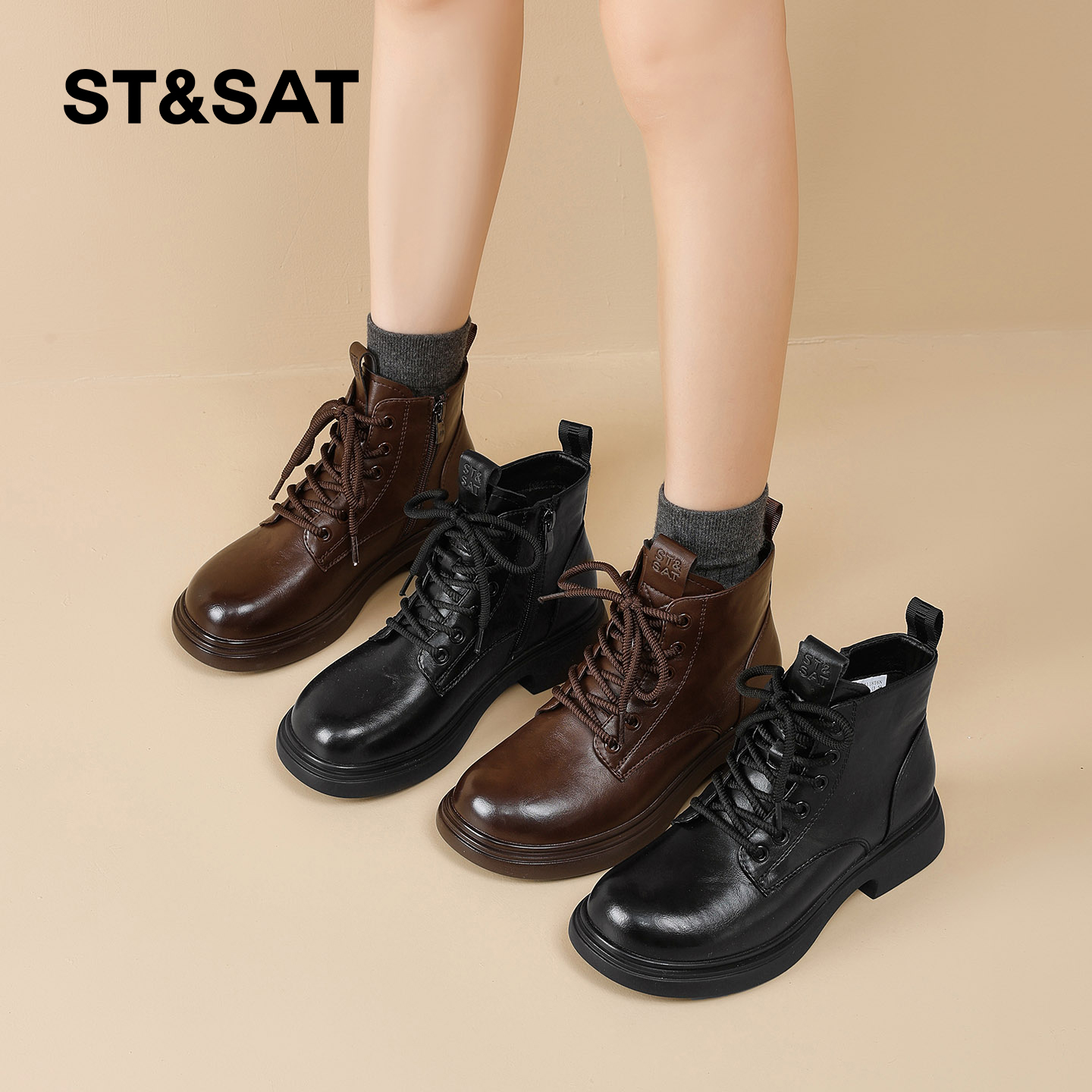 星期六马丁靴女2025冬季新款女靴女款爆款靴子短靴加绒厚底时装靴 - 图0