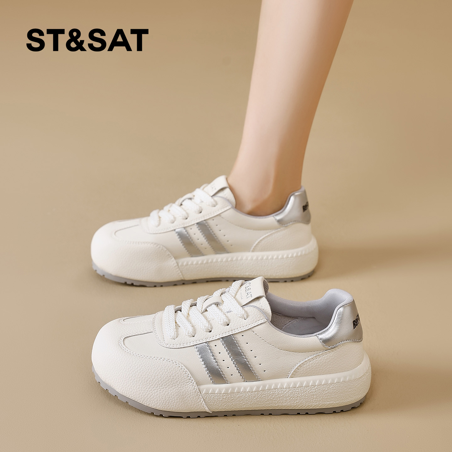 星期六德训鞋女2025秋季新款女鞋女款爆款鞋子厚底增高白鞋小白鞋 - 图1