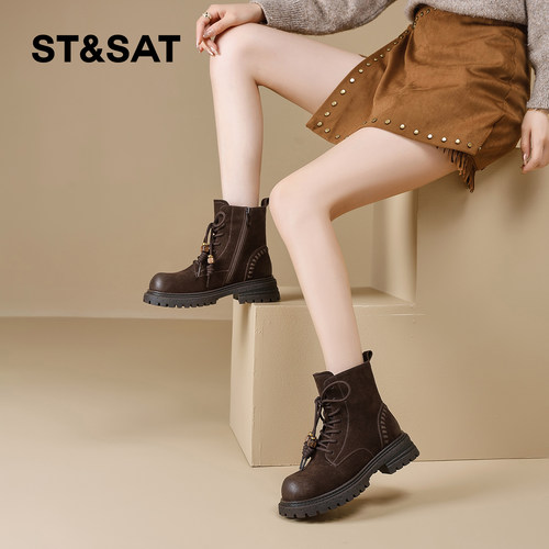 星期六马丁靴女2025冬季新款女靴女款爆款加绒棉鞋英伦风靴子短靴 - 图1