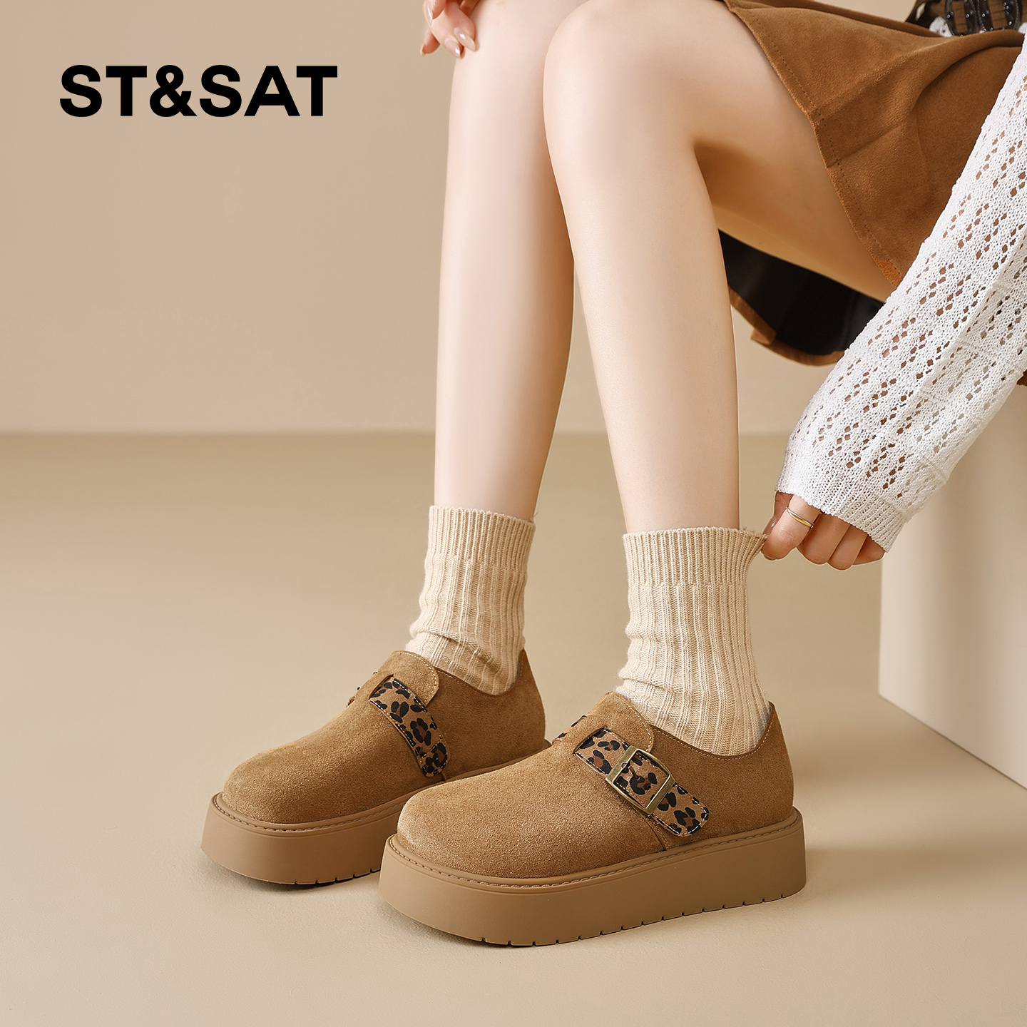 星期六勃肯鞋女秋2025秋季新款女鞋女款爆款鞋子厚底增高博肯单鞋 - 图1