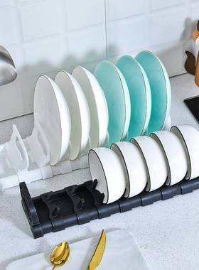 碗碟收纳架沥水碗架橱柜抽屉内晾晒碗碟盘子可伸缩调节分隔置物