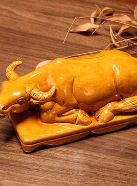 陶瓷卧牛水牛黄牛耕牛瓷黄牛摆件厨房卫生间家居补角客厅玄关摆件