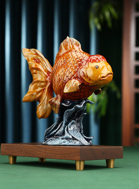 铜欣祥彩铜金鱼轻奢年年有余家居办公室商务礼品摆件桌面装饰品