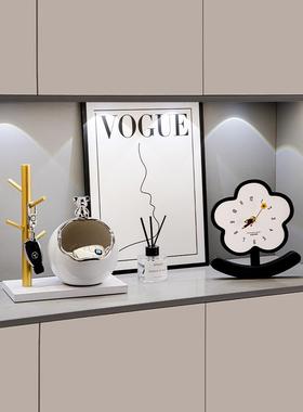 花朵时钟玄关摆件入户钥匙收纳装饰品客厅鞋柜置物架乔迁新居礼物