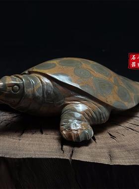 手工雕刻金钱石鳖甲鱼石雕摆件古典石雕王八吉祥物乌龟石茶宠茶玩